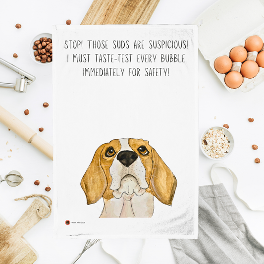Beagle Bubble Patrol Teatowel – Hilarious Dog Kitchen Humor