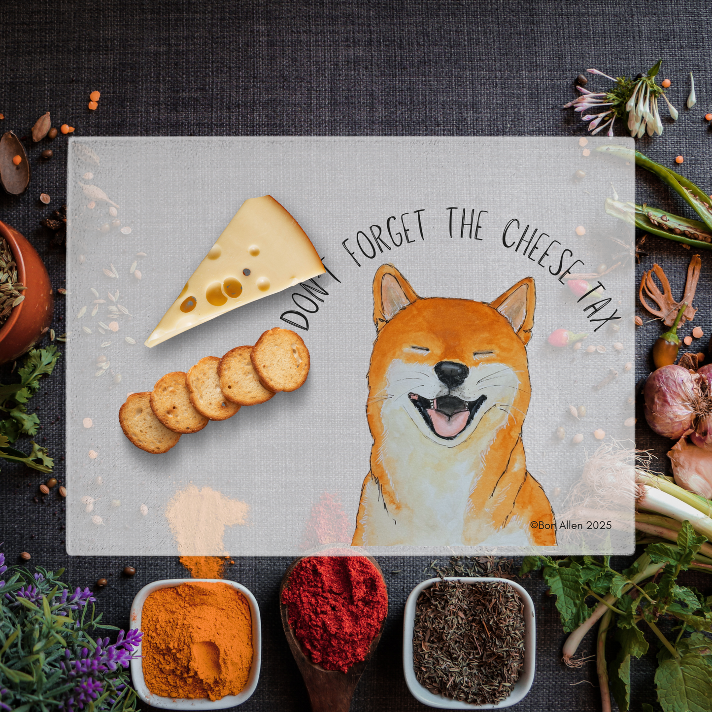 The Cheese Tax Cutting Board – Shiba-Approved!