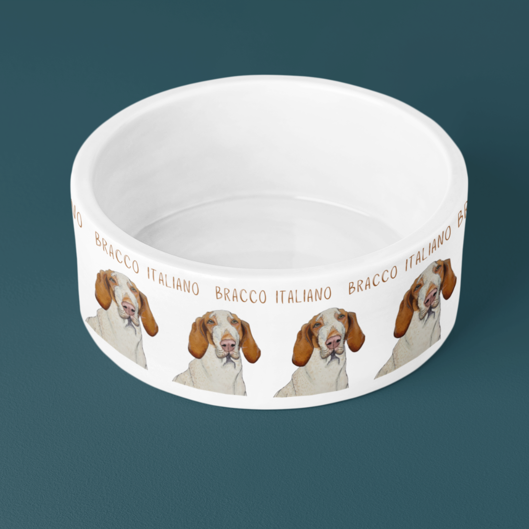 Bracco Italiano Ceramic Dog Bowl – Majestic Face with Criminal Energy Funny Pet Gift