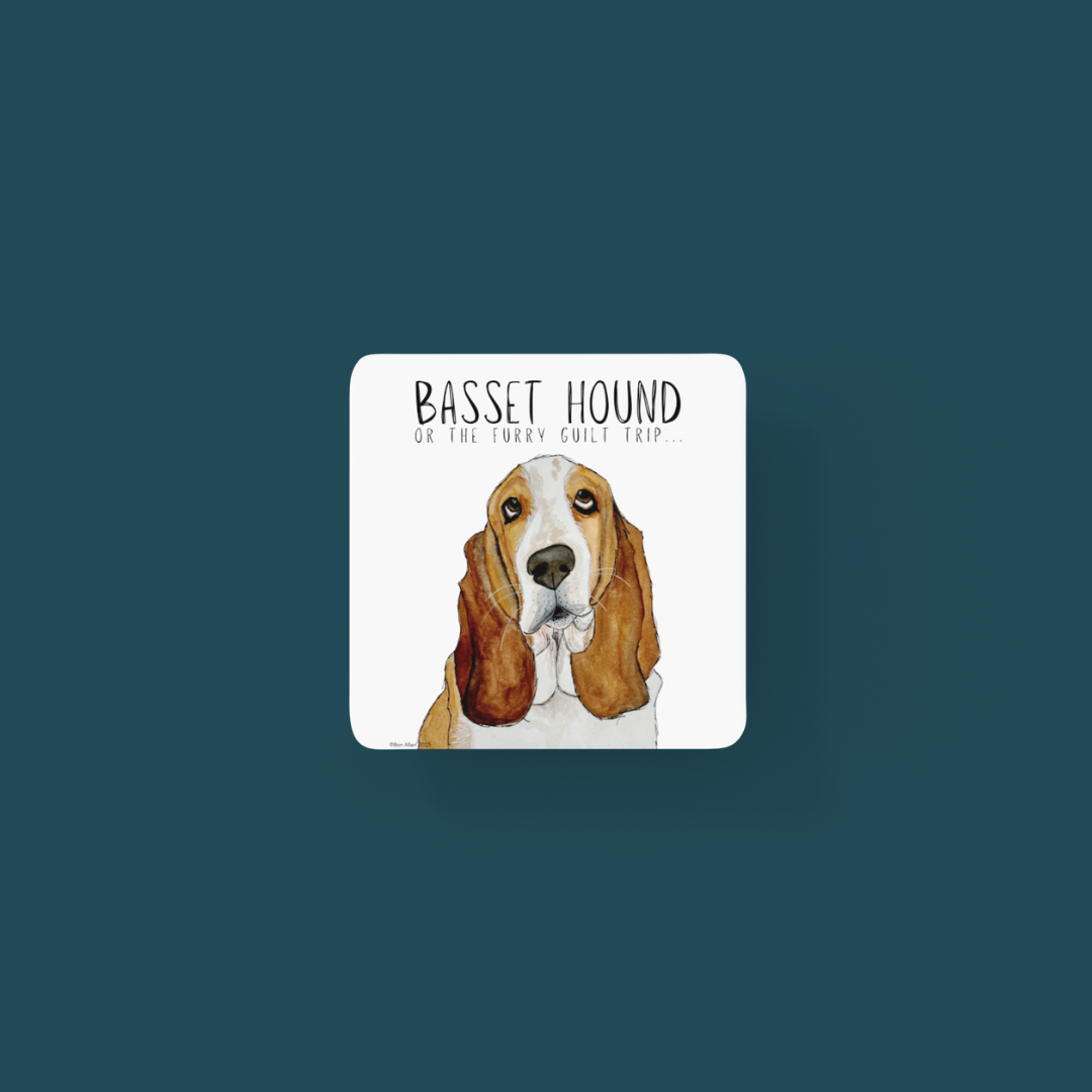 Furry Guilt Trip Coasters – Basset Hound Approved