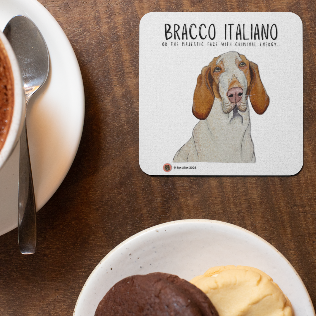 The “Majestic Face, Criminal Energy” Bracco Italiano Coaster Set