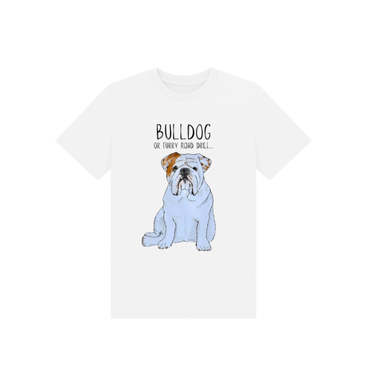 White Paw-some Power: Furry Road Drill Bulldog Kid\u2019s T-Shirt for Mini Rebels!