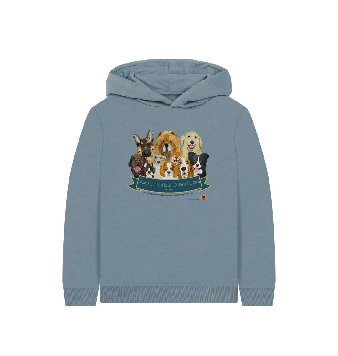 Stone Blue Printed Kids Hoodie Front