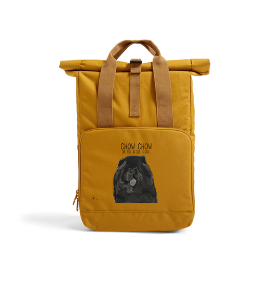 Mustard Black Chow Chow Chic: Aloof Floof Roll-Top Backpack