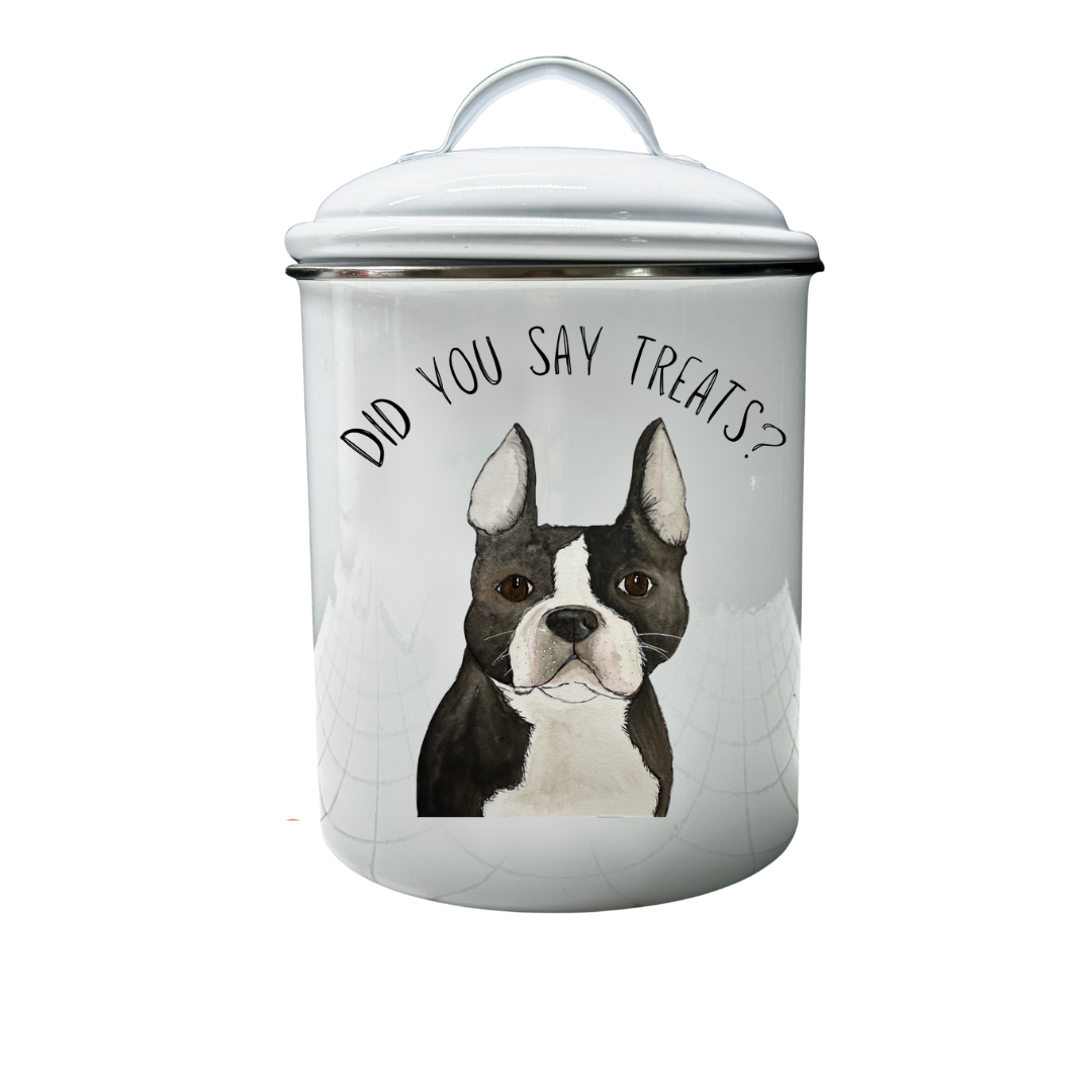 Don’t Forget the Treats! Custom Dog Breed White Enamel Treat Jar
