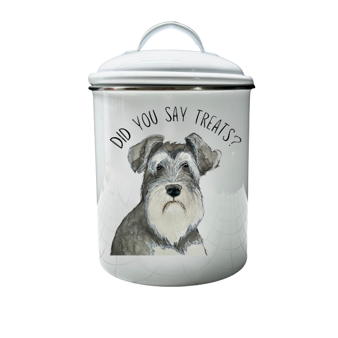 Don’t Forget the Treats! Custom Dog Breed White Enamel Treat Jar