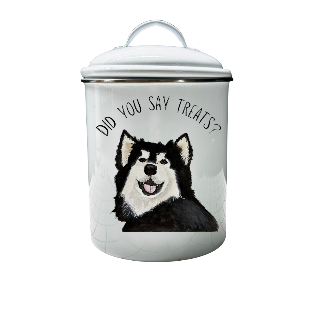 Don’t Forget the Treats! Custom Dog Breed White Enamel Treat Jar