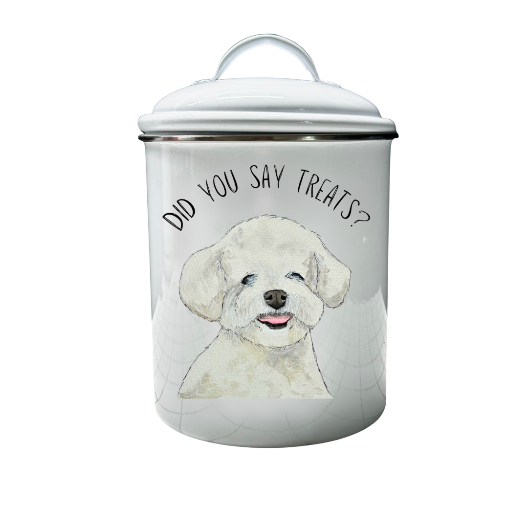 Don’t Forget the Treats! Custom Dog Breed White Enamel Treat Jar