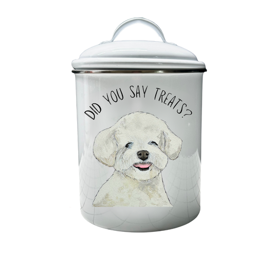 Don’t Forget the Treats! Custom Dog Breed White Enamel Treat Jar