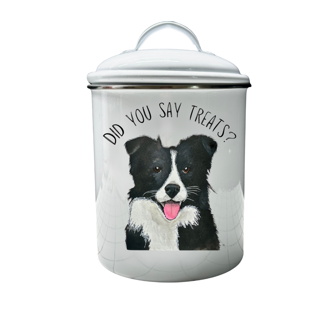 Don’t Forget the Treats! Custom Dog Breed White Enamel Treat Jar