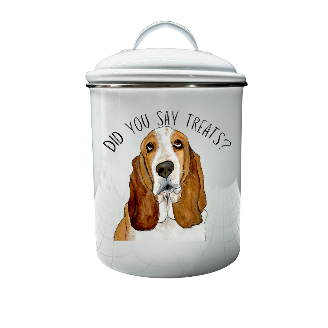 Don’t Forget the Treats! Custom Dog Breed White Enamel Treat Jar