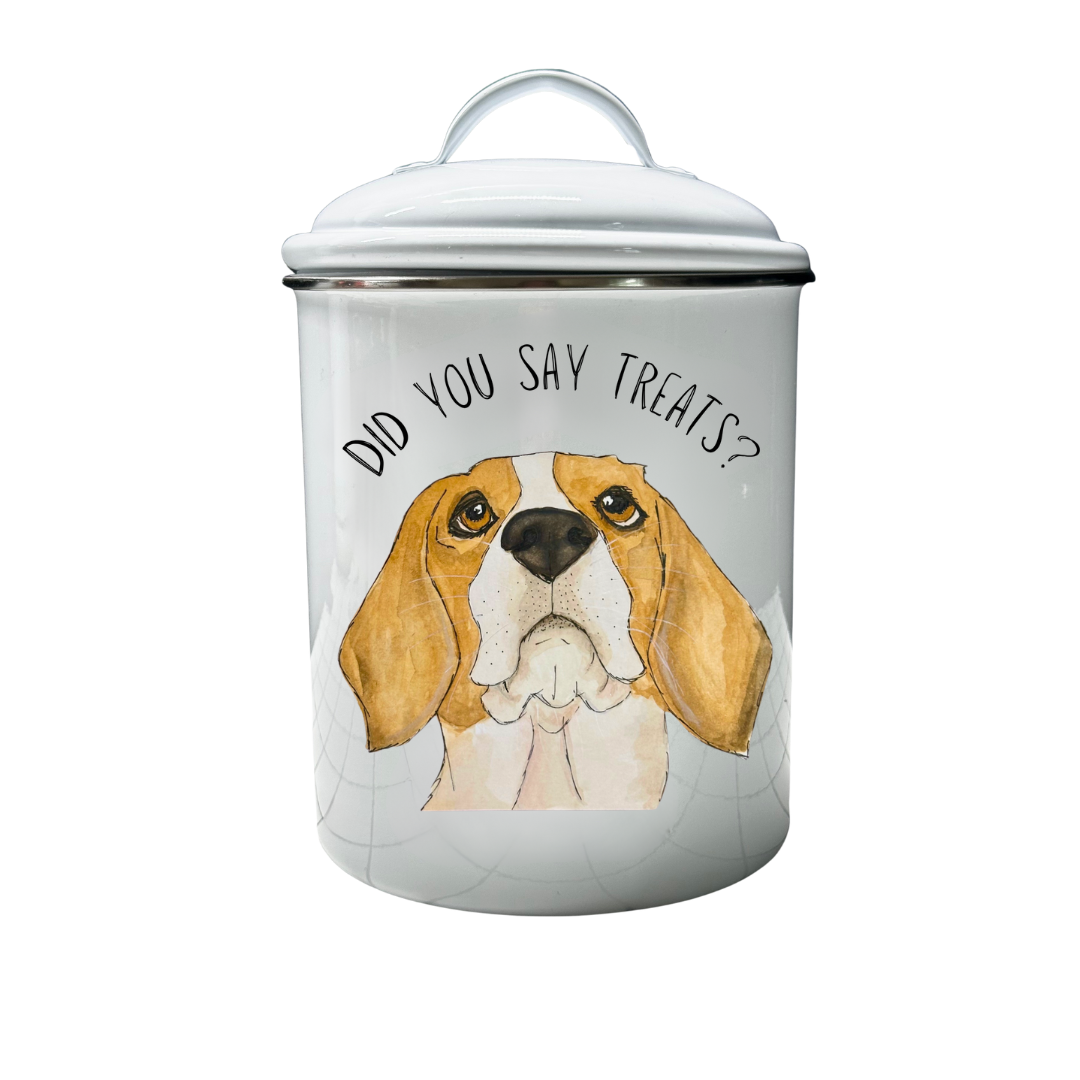 Don’t Forget the Treats! Custom Dog Breed White Enamel Treat Jar