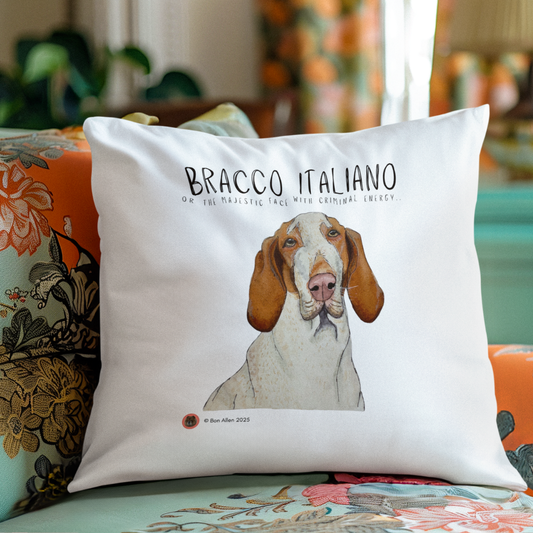 Bracco Italiano Cushion Cover – Majestic Face with Criminal Energy Funny Dog Gift