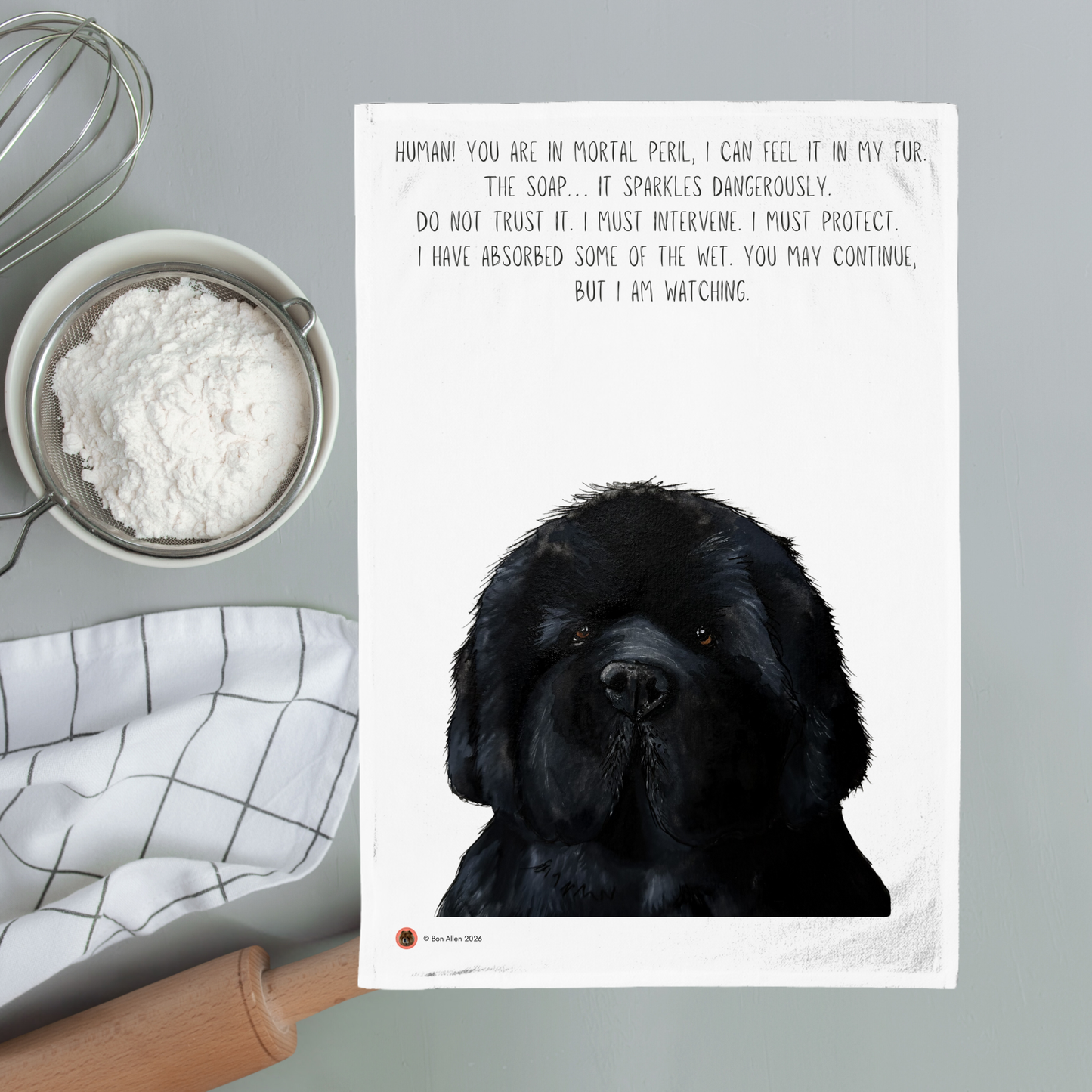 Newfoundland Guardian Teatowel – Hilarious “Human in Mortal Peril” Made-to-Order