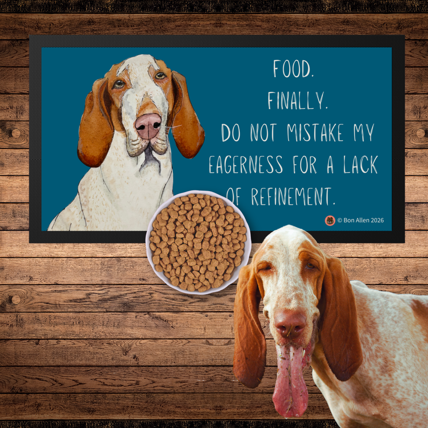 Bracco Italiano Pet Bowl Mat – Majestic Face with Criminal Energy Funny Dog Accessory