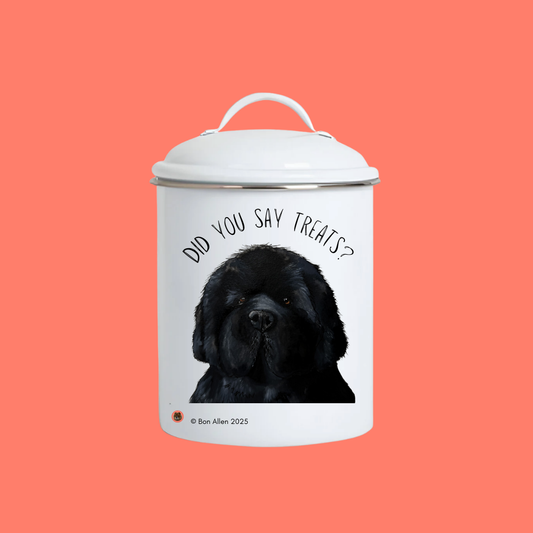 Handmade Newfoundland Enamel Dog Treat Jar – Couch-Sized Rescue Bear Snack Keeper