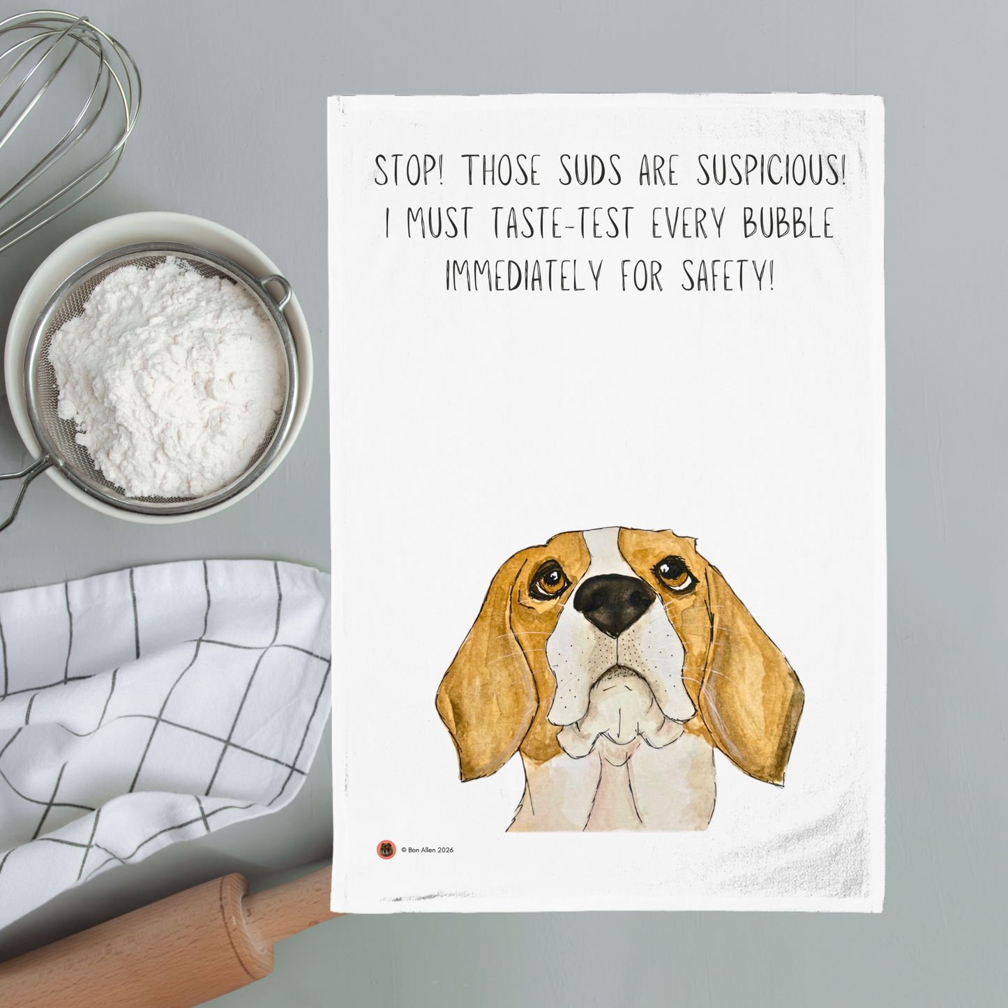 Beagle Bubble Patrol Teatowel – Hilarious Dog Kitchen Humor