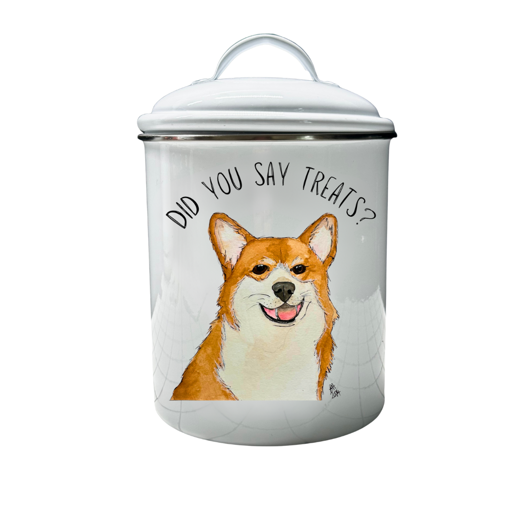 Don’t Forget the Treats! Custom Dog Breed White Enamel Treat Jar