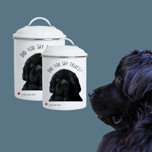 Handmade Newfoundland Enamel Dog Treat Jar – Couch-Sized Rescue Bear Snack Keeper