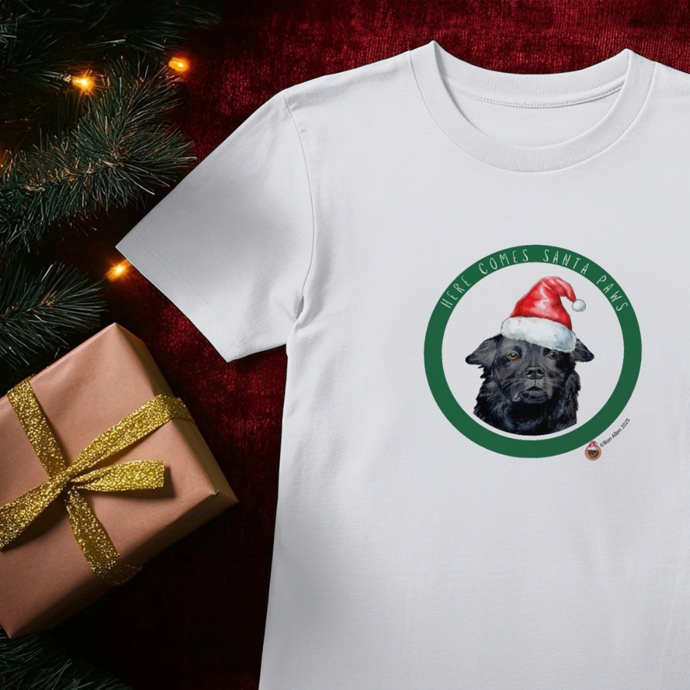 Here Comes Santa Paws Adult T Shirt