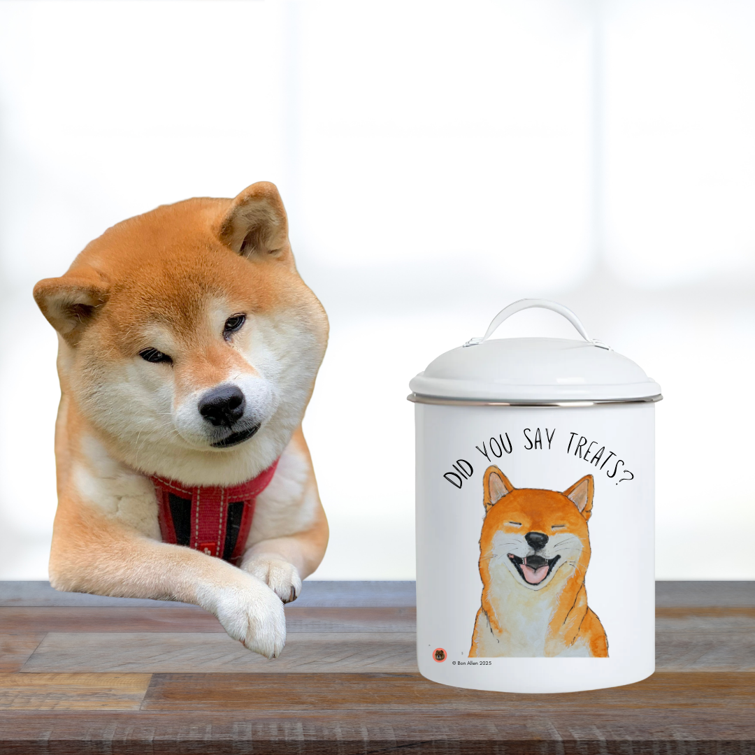"Treats? I Prefer Tribute." – Shiba Inu Enamel Treat Jar