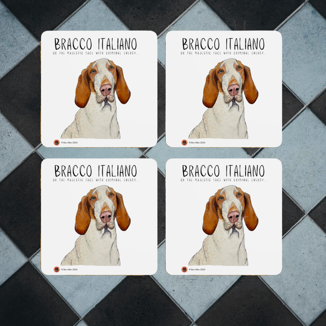 The “Majestic Face, Criminal Energy” Bracco Italiano Coaster Set
