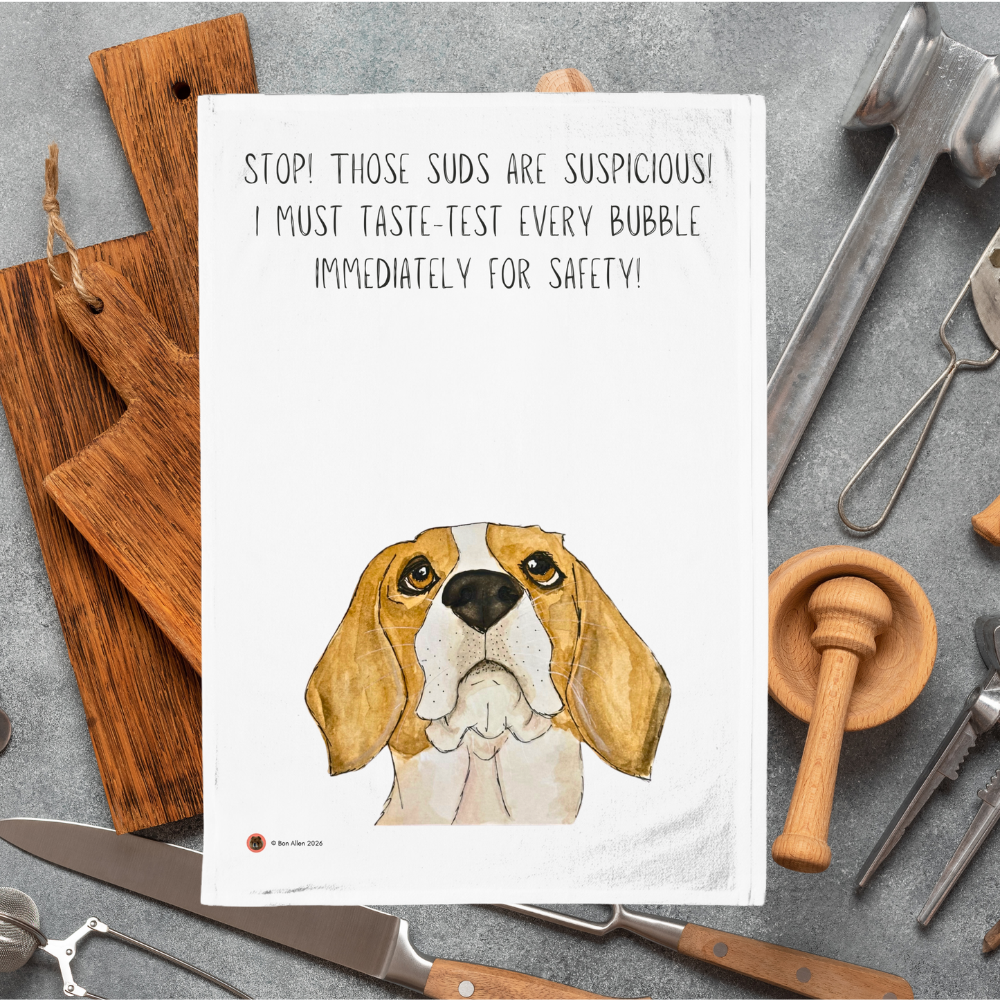 Beagle Bubble Patrol Teatowel – Hilarious Dog Kitchen Humor