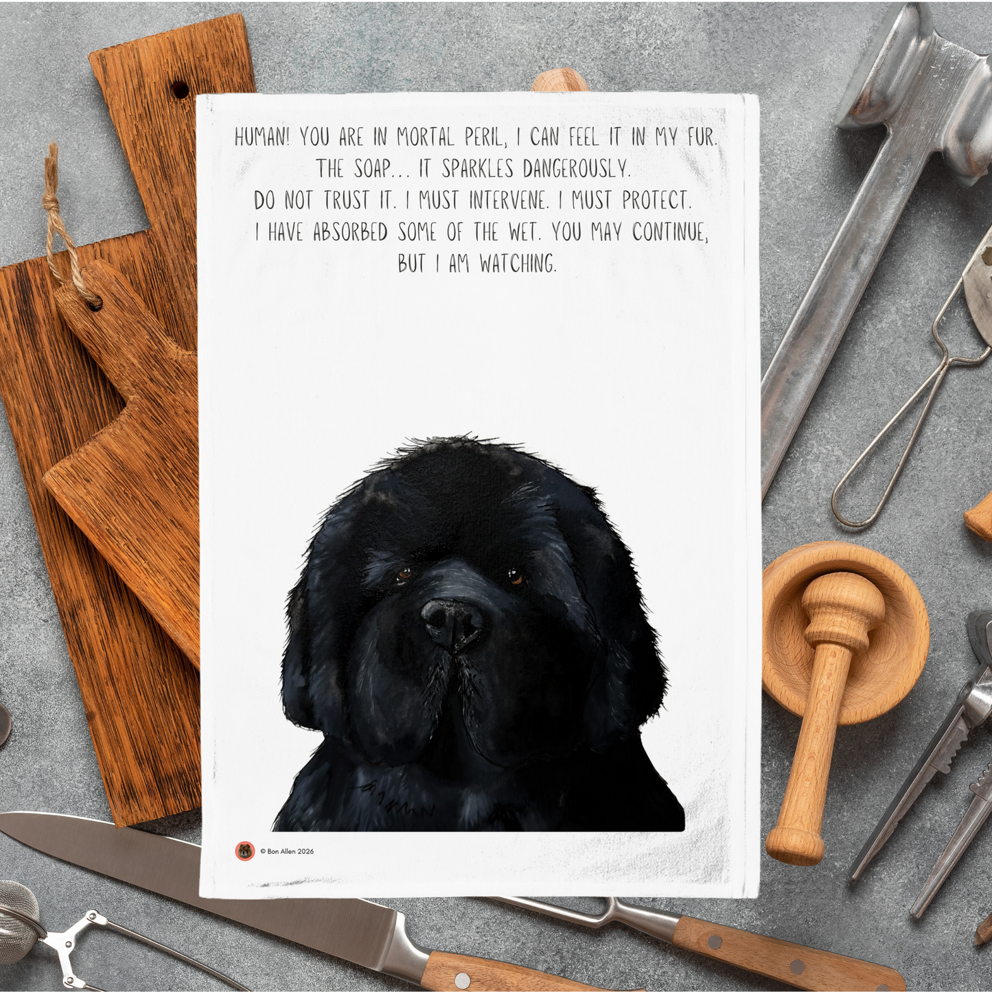 Newfoundland Guardian Teatowel – Hilarious “Human in Mortal Peril” Made-to-Order