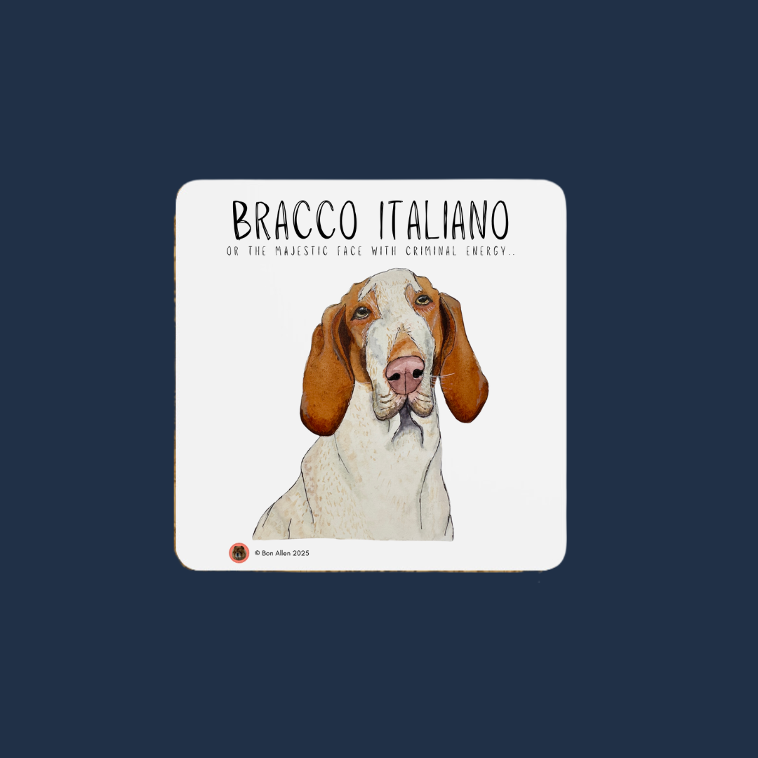 The “Majestic Face, Criminal Energy” Bracco Italiano Coaster Set