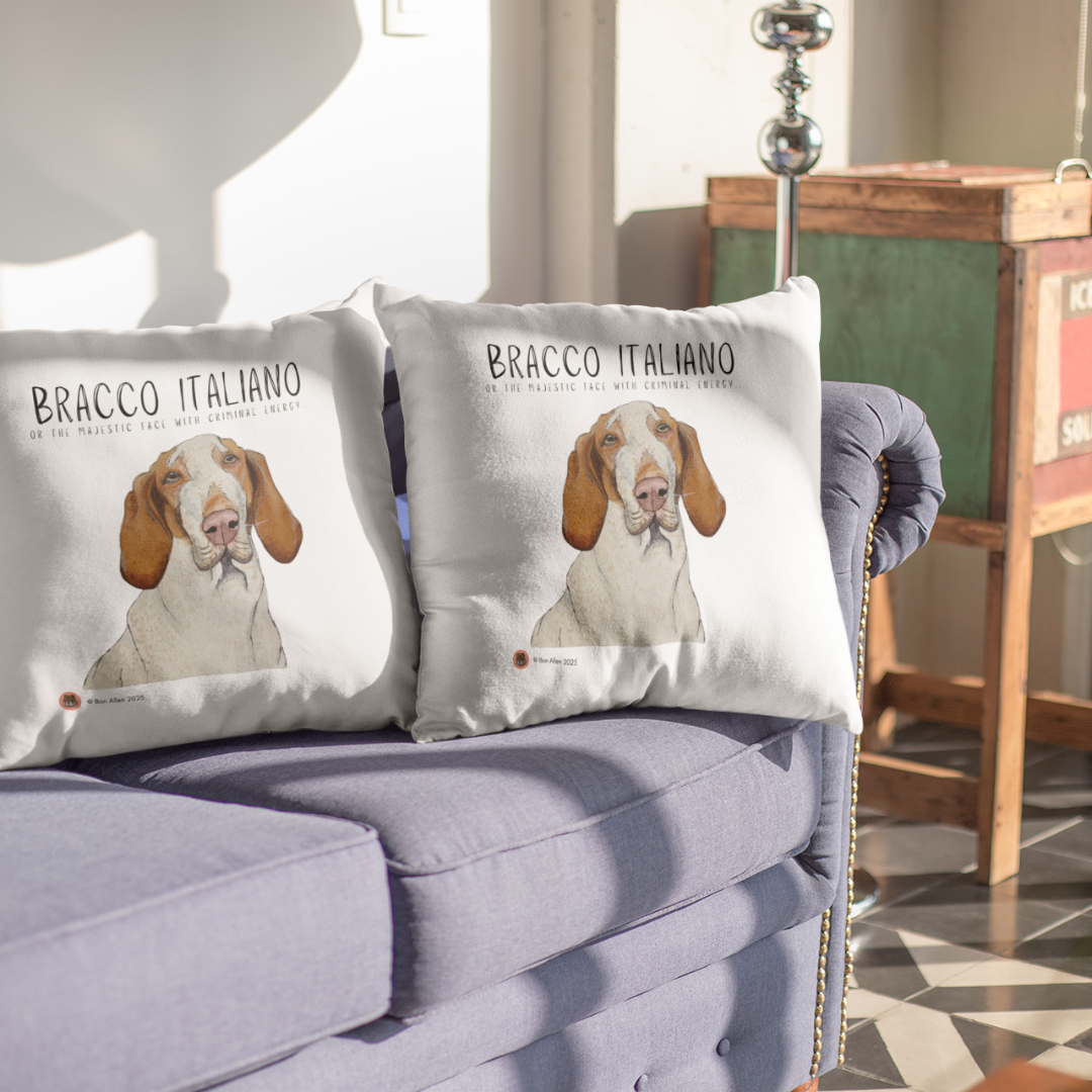 Bracco Italiano Cushion Cover – Majestic Face with Criminal Energy Funny Dog Gift