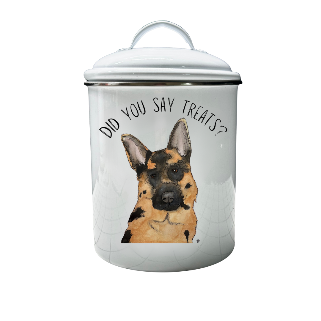 Don’t Forget the Treats! Custom Dog Breed White Enamel Treat Jar