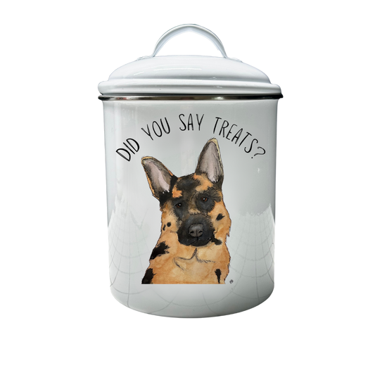 Don’t Forget the Treats! Custom Dog Breed White Enamel Treat Jar