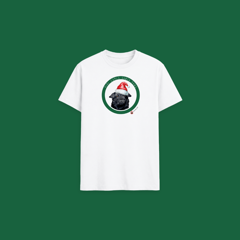 Here Comes Santa Paws Adult T Shirt