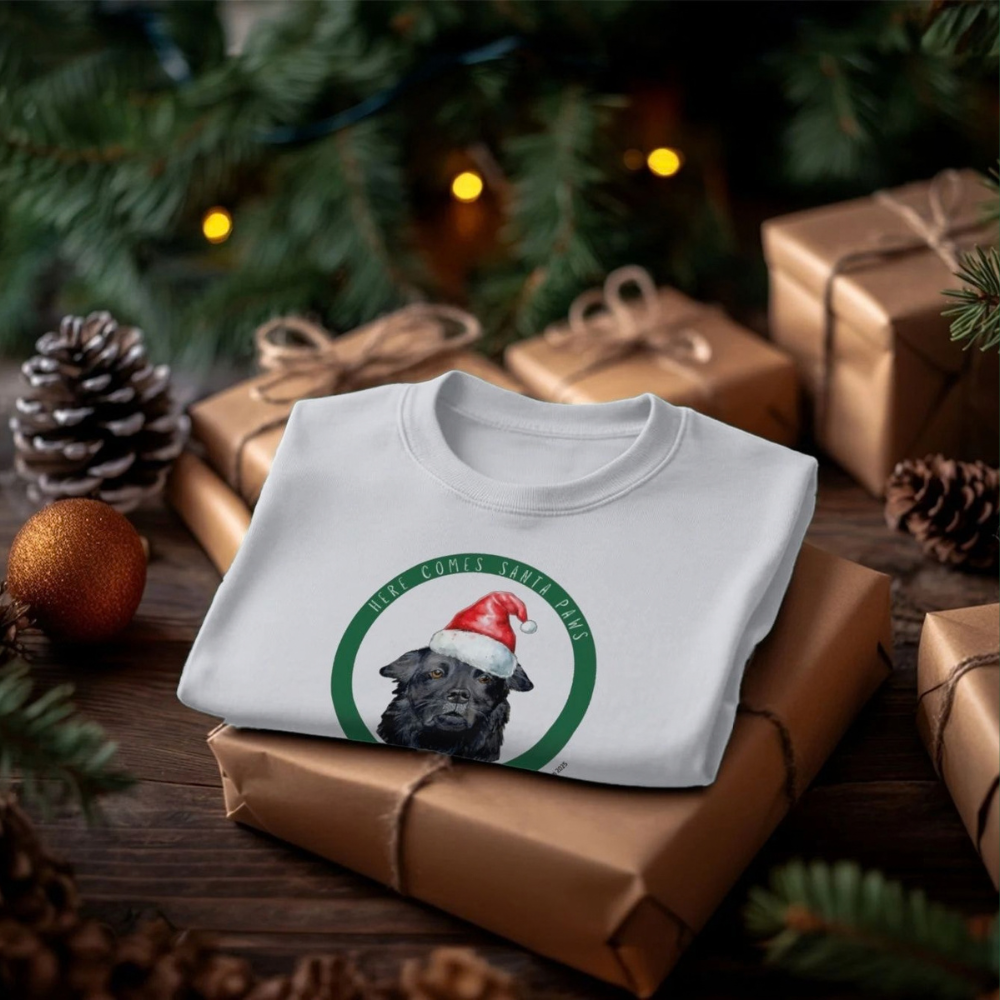 Here Comes Santa Paws Adult T Shirt