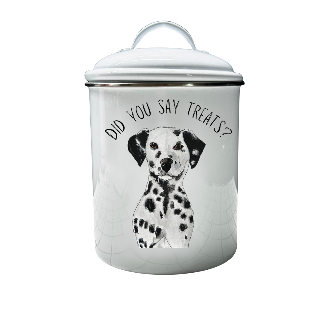Don’t Forget the Treats! Custom Dog Breed White Enamel Treat Jar