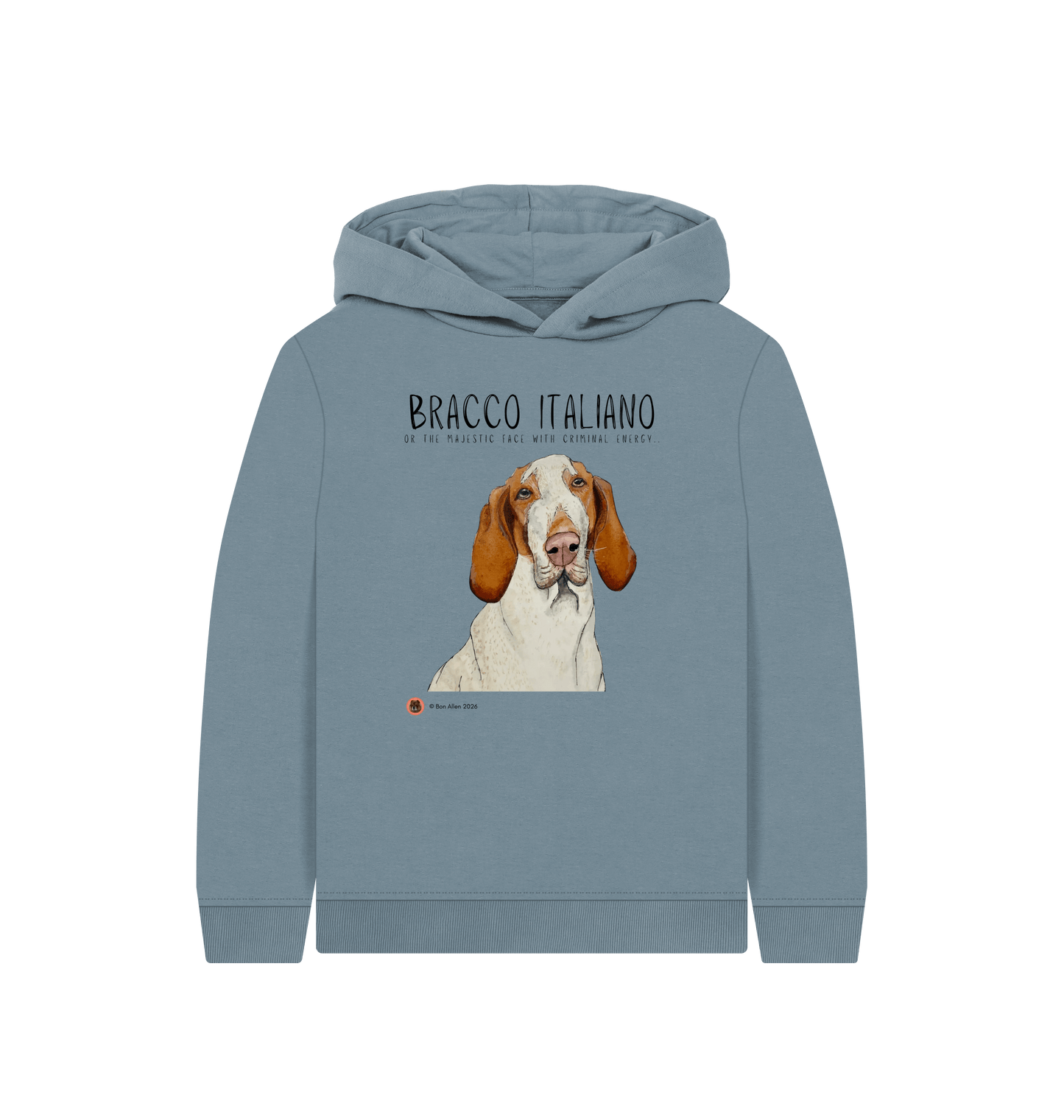 Stone Blue Printed Kids Hoodie Front