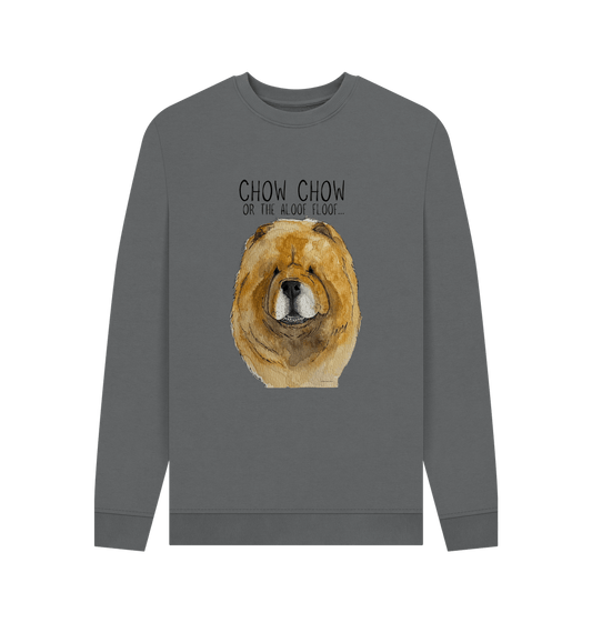 Slate Grey Red Chow Chow Men's Crew Neck Sweatshirt
