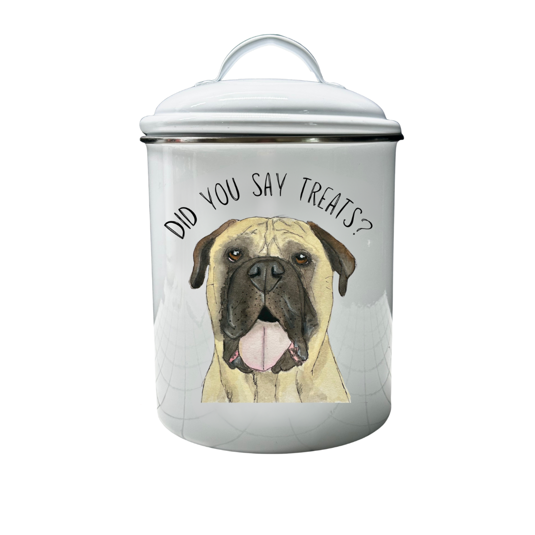 Don’t Forget the Treats! Custom Dog Breed White Enamel Treat Jar