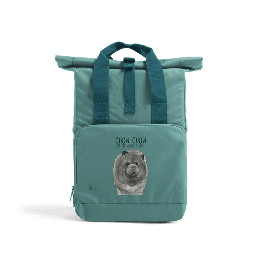 Sage Green Blue Chow Chow Chic: Aloof Floof Roll-Top Backpack