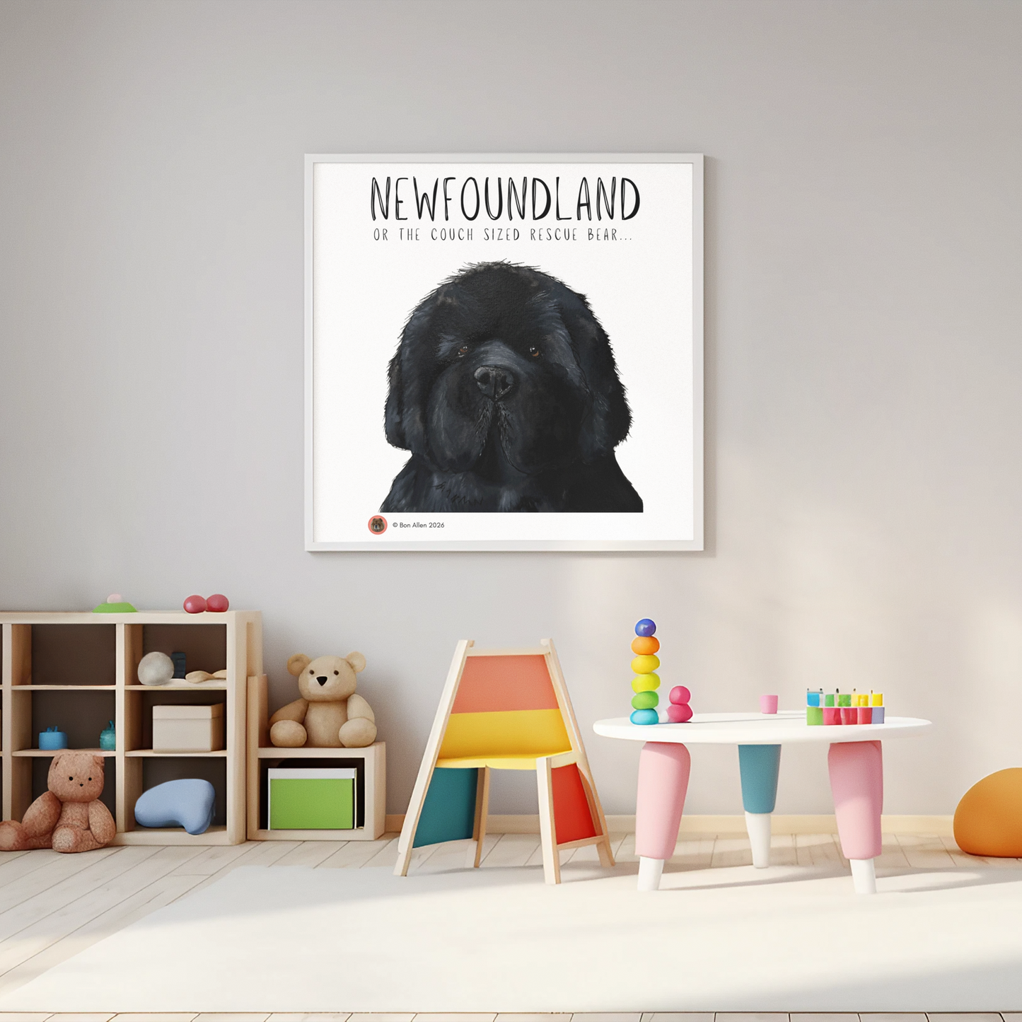 Couch-Sized Rescue Bear Wall Art – Majestic Newfoundland Decor for Dog Lovers